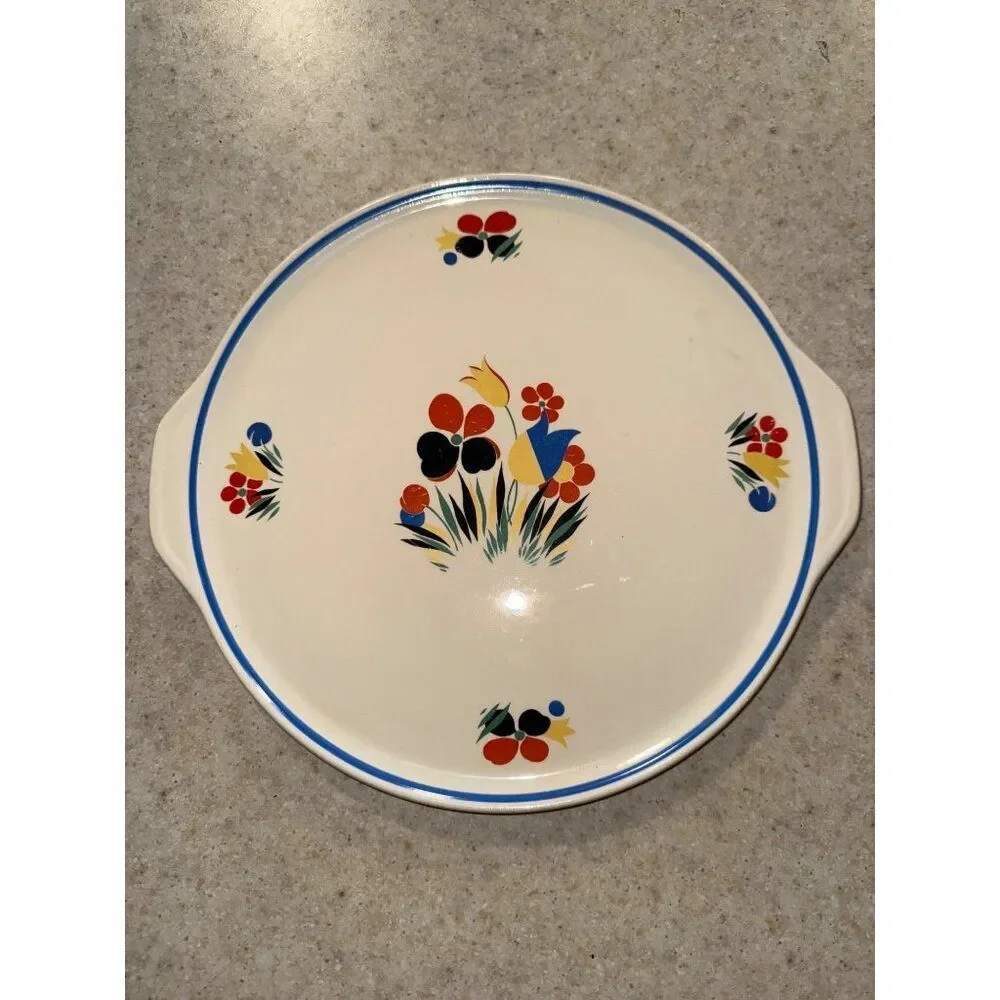 Vintage Universal‎ Potteries Inc. Circus Round Platter 1940’s Floral Cake Plate